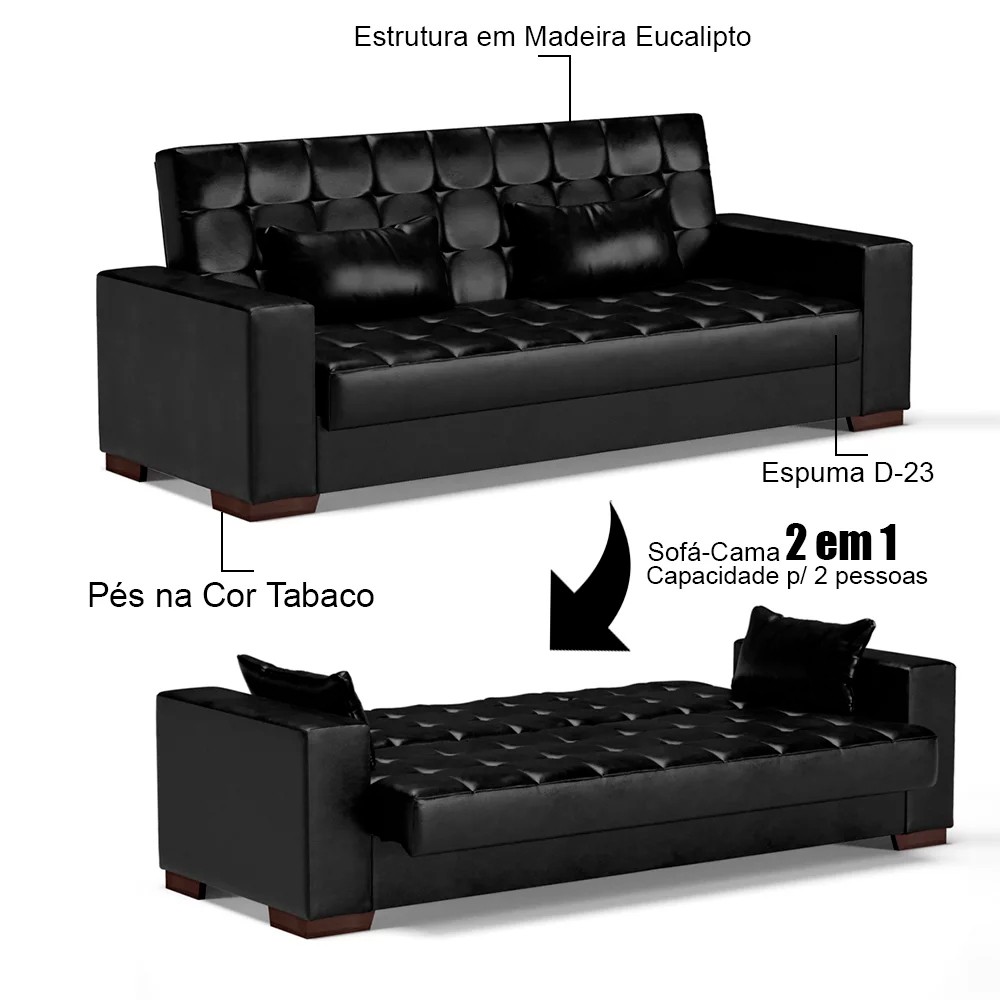 Sofá Cama para Sala de Estar Lisboa Couríssimo Preto - Ibiza