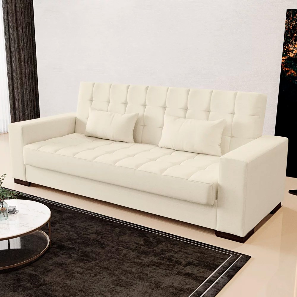 Sofá Cama para Sala de Estar Lisboa Linho Bege - Ibiza