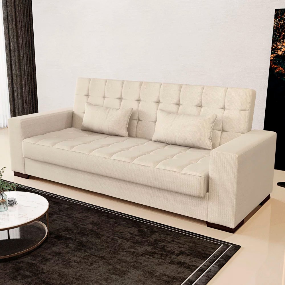 Sofá Cama para Sala de Estar Lisboa Veludo Off White - Ibiza