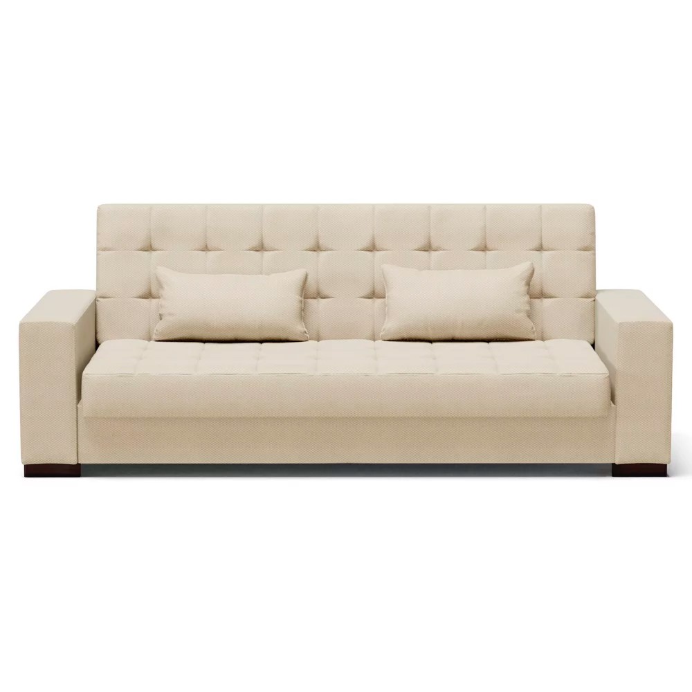 Sofá Cama para Sala de Estar Lisboa Veludo Off White - Ibiza