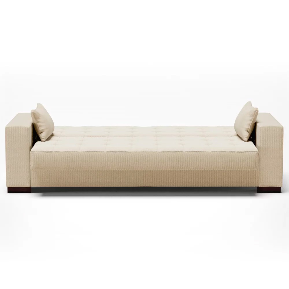 Sofá Cama para Sala de Estar Lisboa Veludo Off White - Ibiza