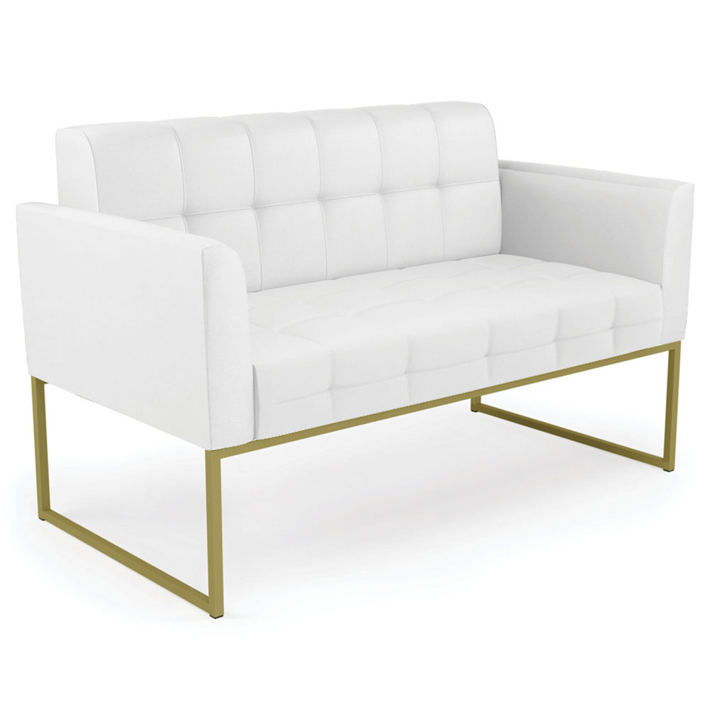 Sofá Namoradeira Base Industrial Dourado Ana Sintético Branco - Ibiza