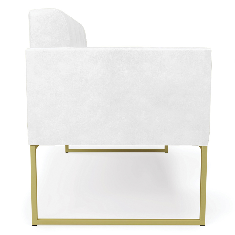 Sofá Namoradeira Base Industrial Dourado Ana Sintético PU Branco - Ibiza