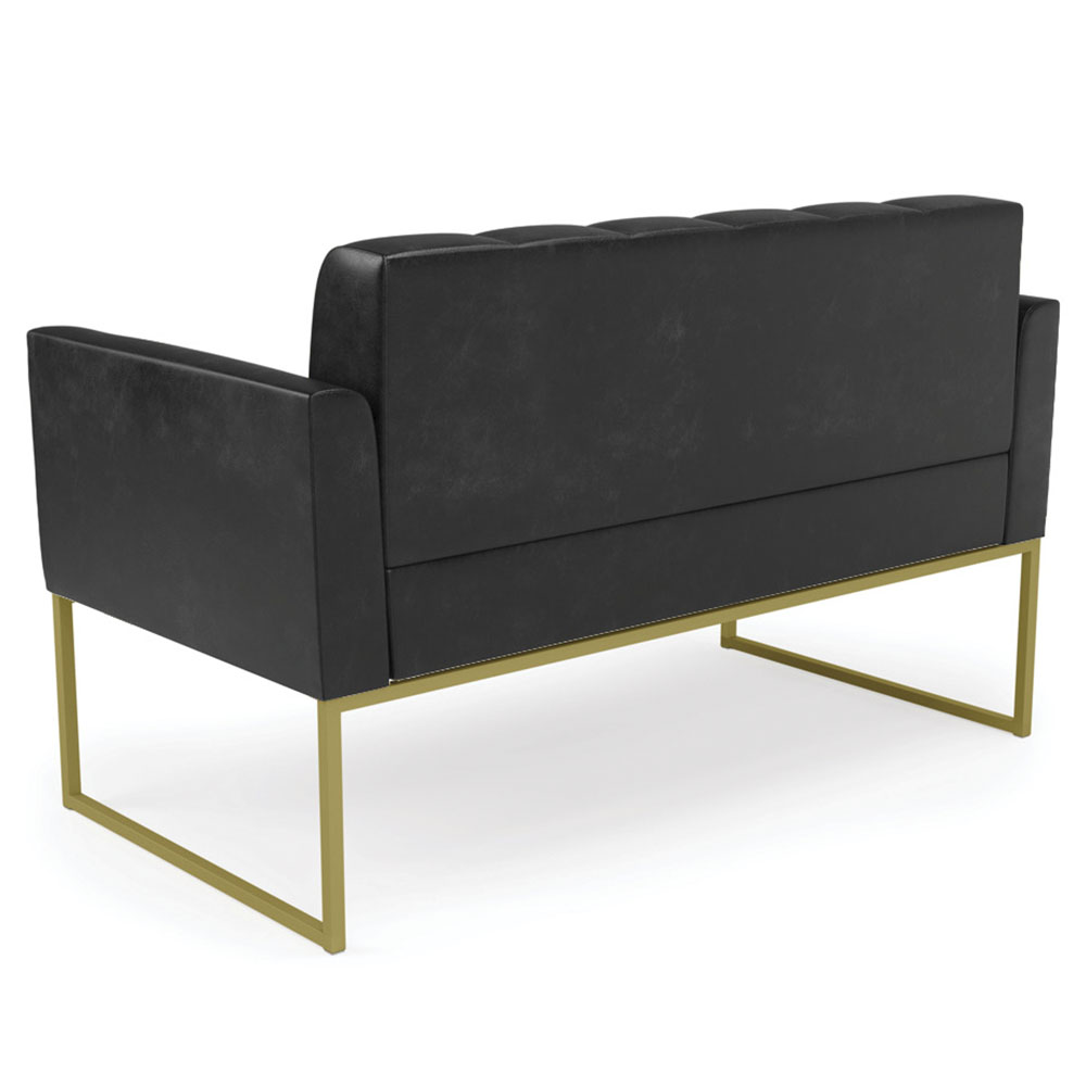 Sofá Namoradeira Base Industrial Dourado Ana Sintético PU Preto - Ibiza