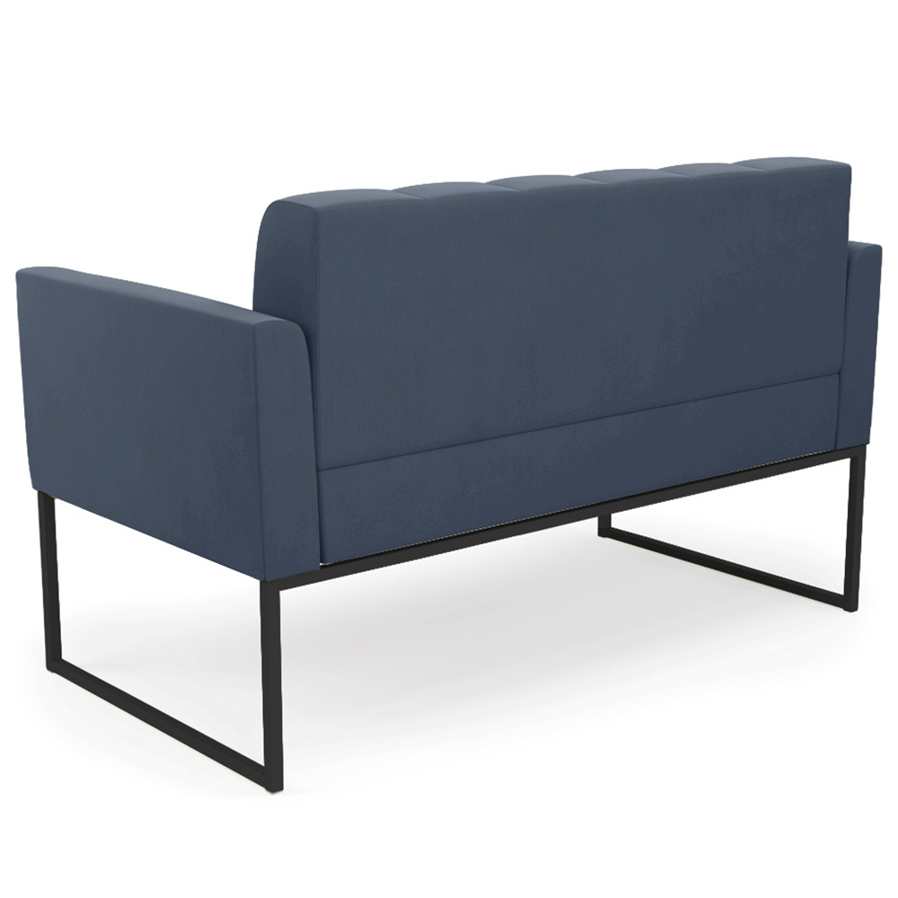 Sofá Namoradeira Base Industrial Preto Ana Suede Azul Marinho - Ibiza