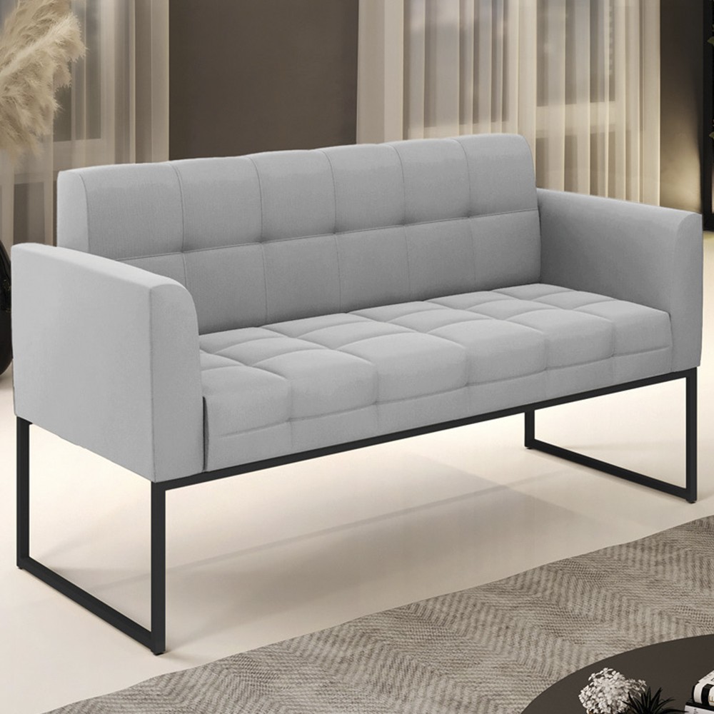 Sofá Namoradeira Base Industrial Preto Ana Suede Cinza - Ibiza