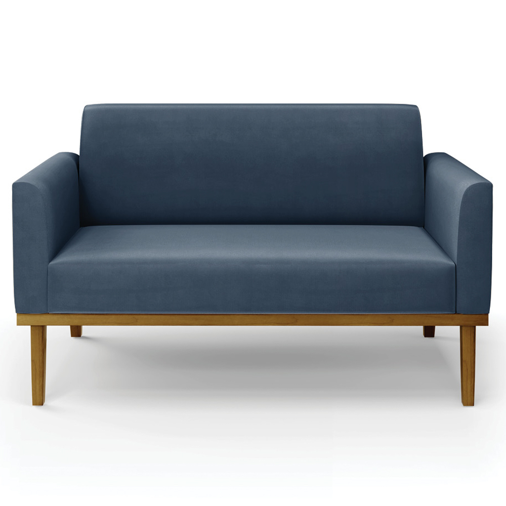 Sofá Namoradeira Base Madeira Castanho Maressa Suede Azul Marinho - Ibiza