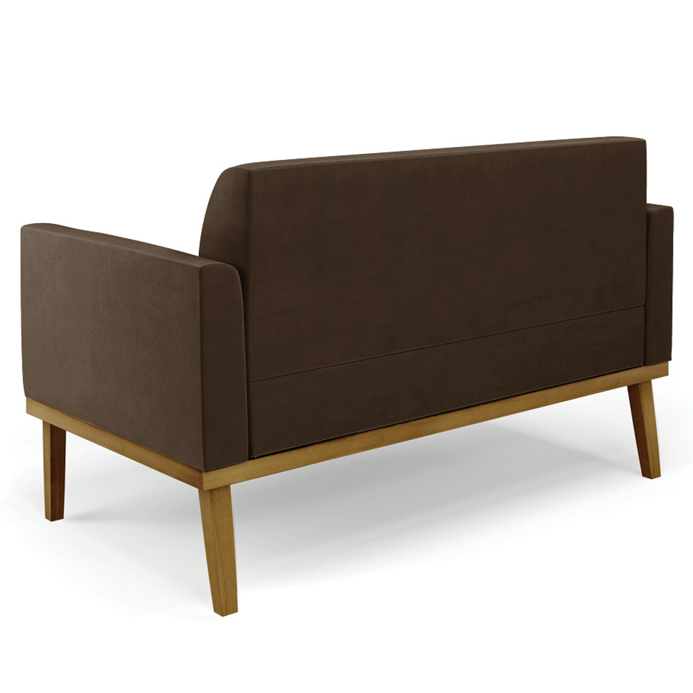 Sofá Namoradeira Base Madeira Castanho Maressa Suede Marrom - Ibiza