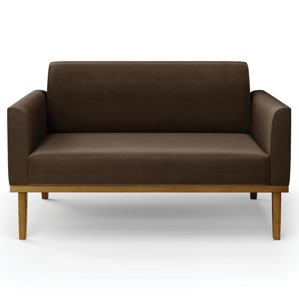 Sofá Namoradeira Base Madeira Castanho Maressa Suede Marrom - Ibiza
