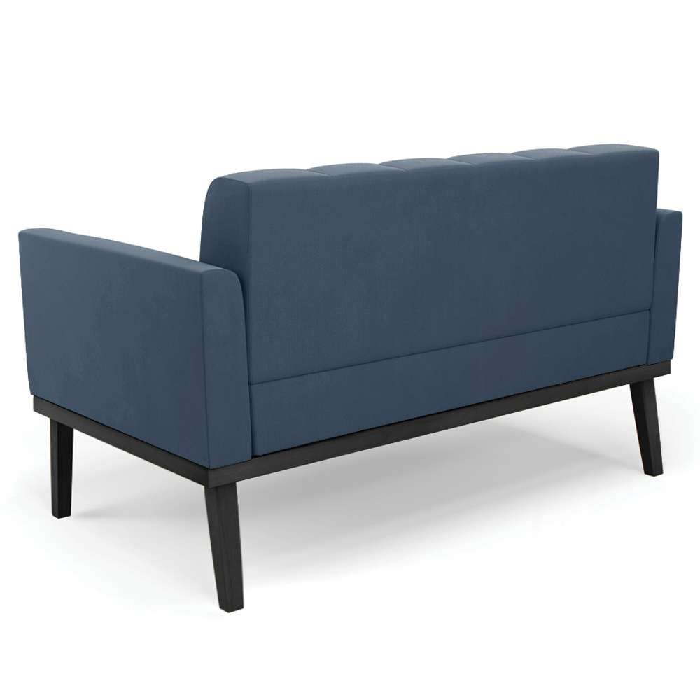 Sofá Namoradeira Base Madeira Preto Ana Suede Azul Marinho - Ibiza