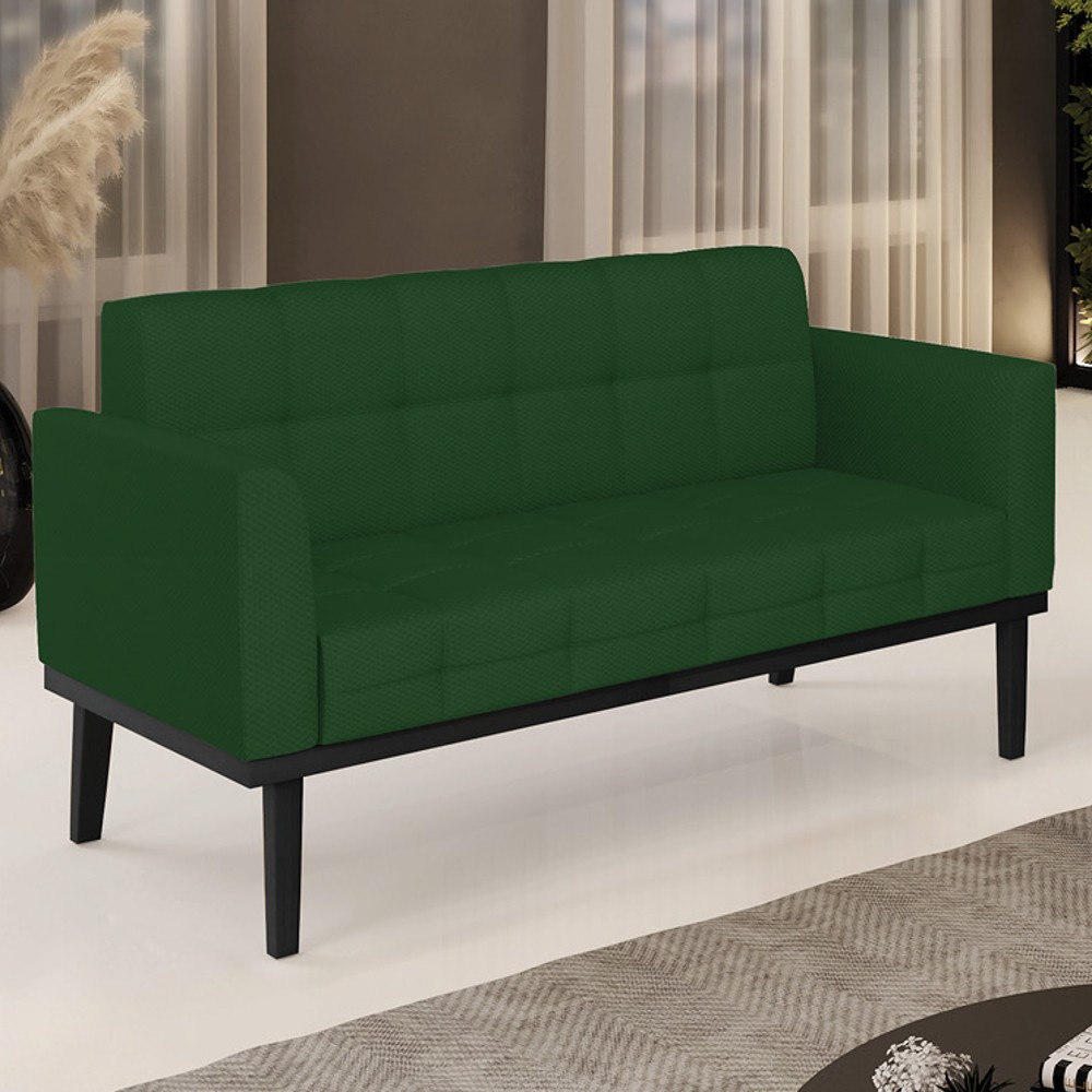 Sofá Namoradeira Base Madeira Preto Ana Veludo Luxo Verde - Ibiza