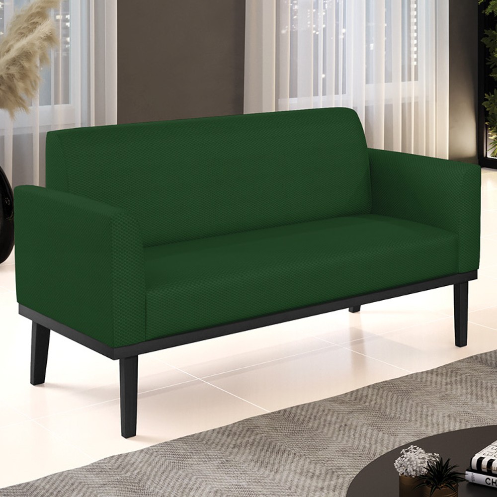 Sofá Namoradeira Base Madeira Preto Maressa Veludo Luxo Verde - Ibiza