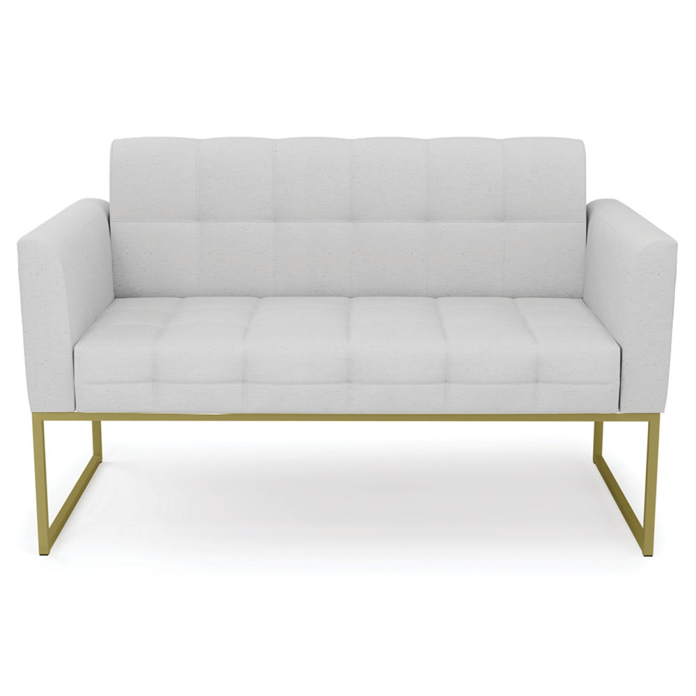 Sofá Namoradeira e 1 Poltrona Base Industrial Dourado Ana Linho Cinza - Ibiza