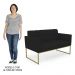 Sofá Namoradeira e 1 Poltrona Base Industrial Dourado Ana Linho Preto - Ibiza