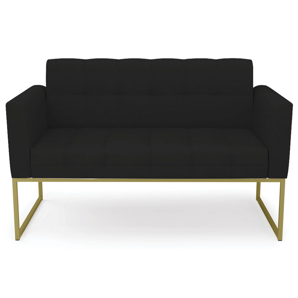 Sofá Namoradeira e 1 Poltrona Base Industrial Dourado Ana Linho Preto - Ibiza