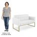Sofá Namoradeira e 1 Poltrona Base Industrial Dourado Ana Sintético Branco - Ibiza