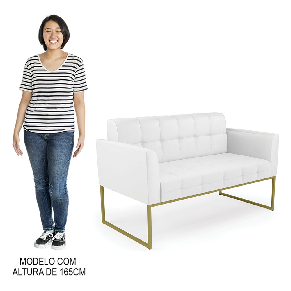 Sofá Namoradeira e 1 Poltrona Base Industrial Dourado Ana Sintético Branco - Ibiza