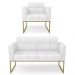 Sofá Namoradeira e 1 Poltrona Base Industrial Dourado Ana Sintético PU Branco - Ibiza