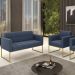 Sofá Namoradeira e 1 Poltrona Base Industrial Dourado Ana Suede Azul Marinho - Ibiza