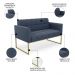 Sofá Namoradeira e 1 Poltrona Base Industrial Dourado Ana Suede Azul Marinho - Ibiza