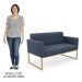 Sofá Namoradeira e 1 Poltrona Base Industrial Dourado Ana Suede Azul Marinho - Ibiza