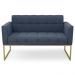 Sofá Namoradeira e 1 Poltrona Base Industrial Dourado Ana Suede Azul Marinho - Ibiza