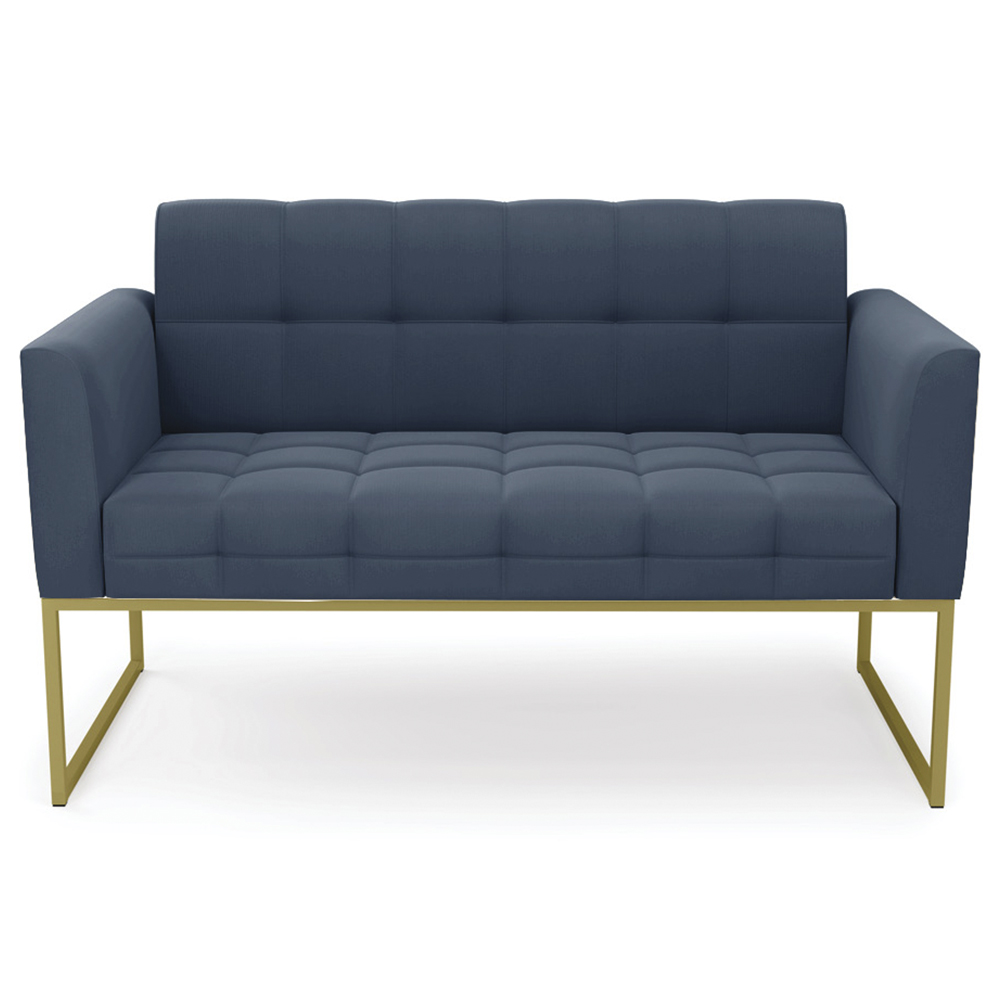 Sofá Namoradeira e 1 Poltrona Base Industrial Dourado Ana Suede Azul Marinho - Ibiza