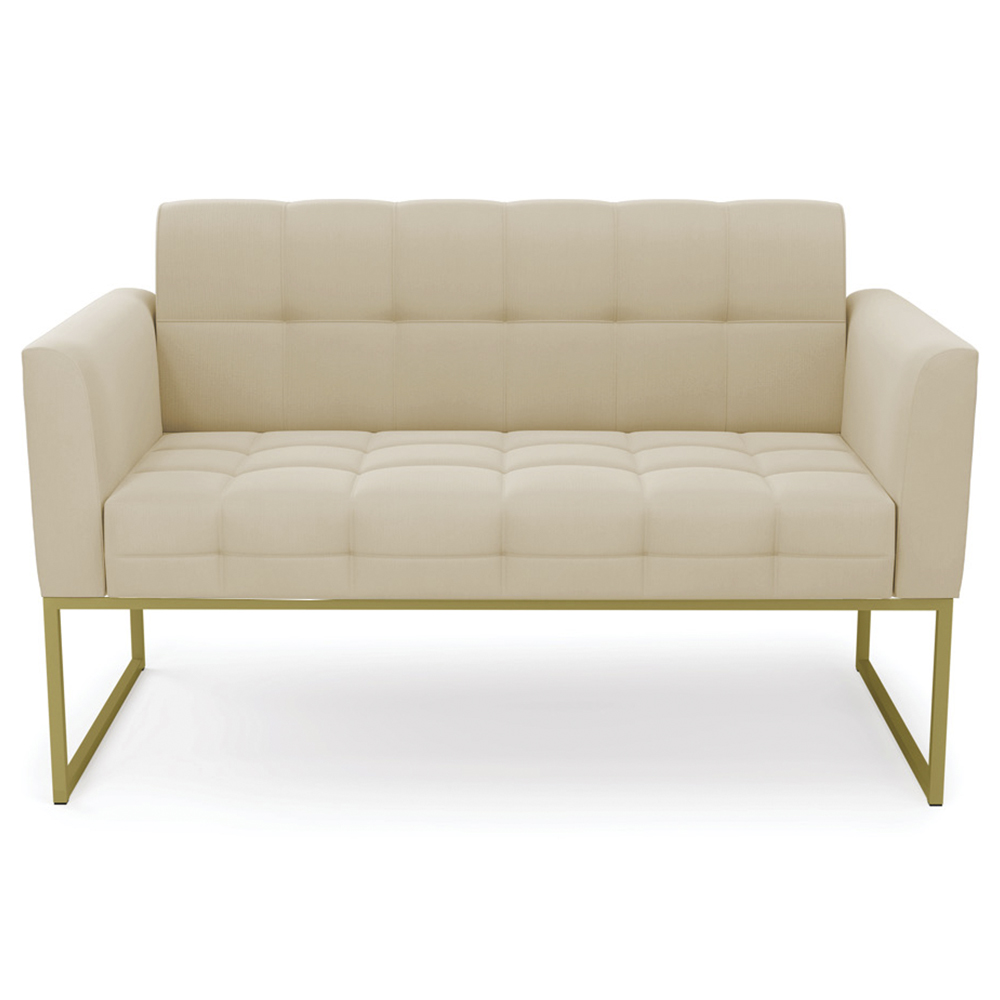 Sofá Namoradeira e 1 Poltrona Base Industrial Dourado Ana Suede Bege - Ibiza