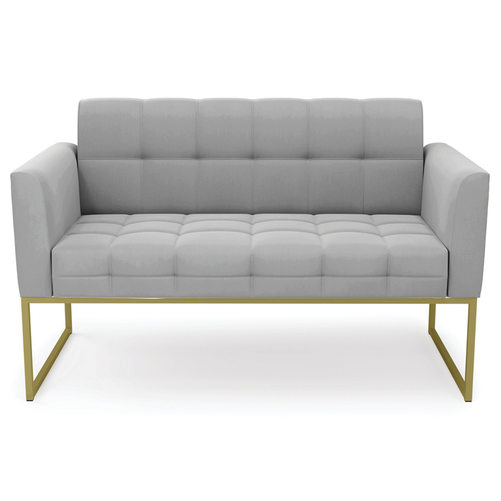 Sofá Namoradeira e 1 Poltrona Base Industrial Dourado Ana Suede Cinza - Ibiza
