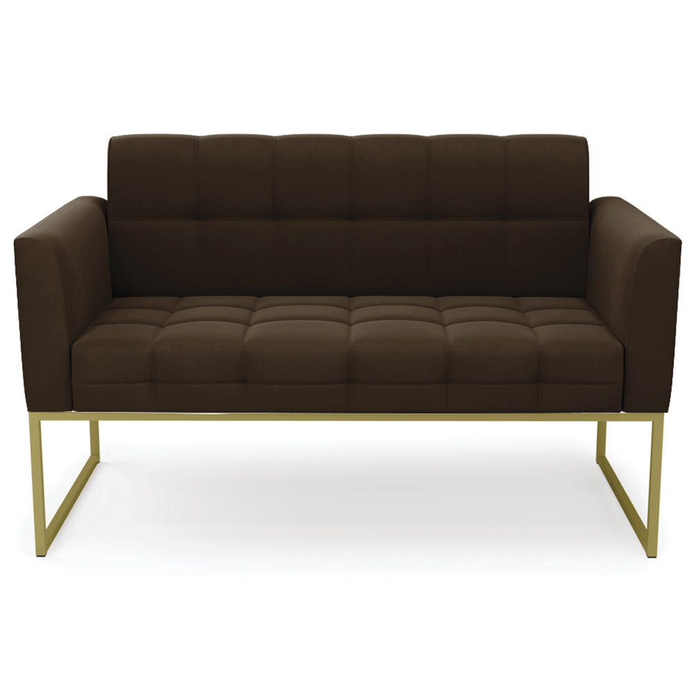 Sofá Namoradeira e 1 Poltrona Base Industrial Dourado Ana Suede Marrom - Ibiza