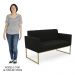 Sofá Namoradeira e 1 Poltrona Base Industrial Dourado Ana Suede Preto - Ibiza