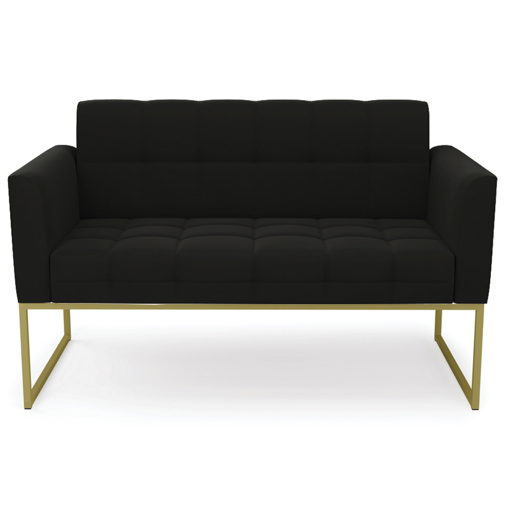 Sofá Namoradeira e 1 Poltrona Base Industrial Dourado Ana Suede Preto - Ibiza