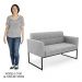 Sofá Namoradeira e 1 Poltrona Base Industrial Preto Ana Suede Cinza - Ibiza