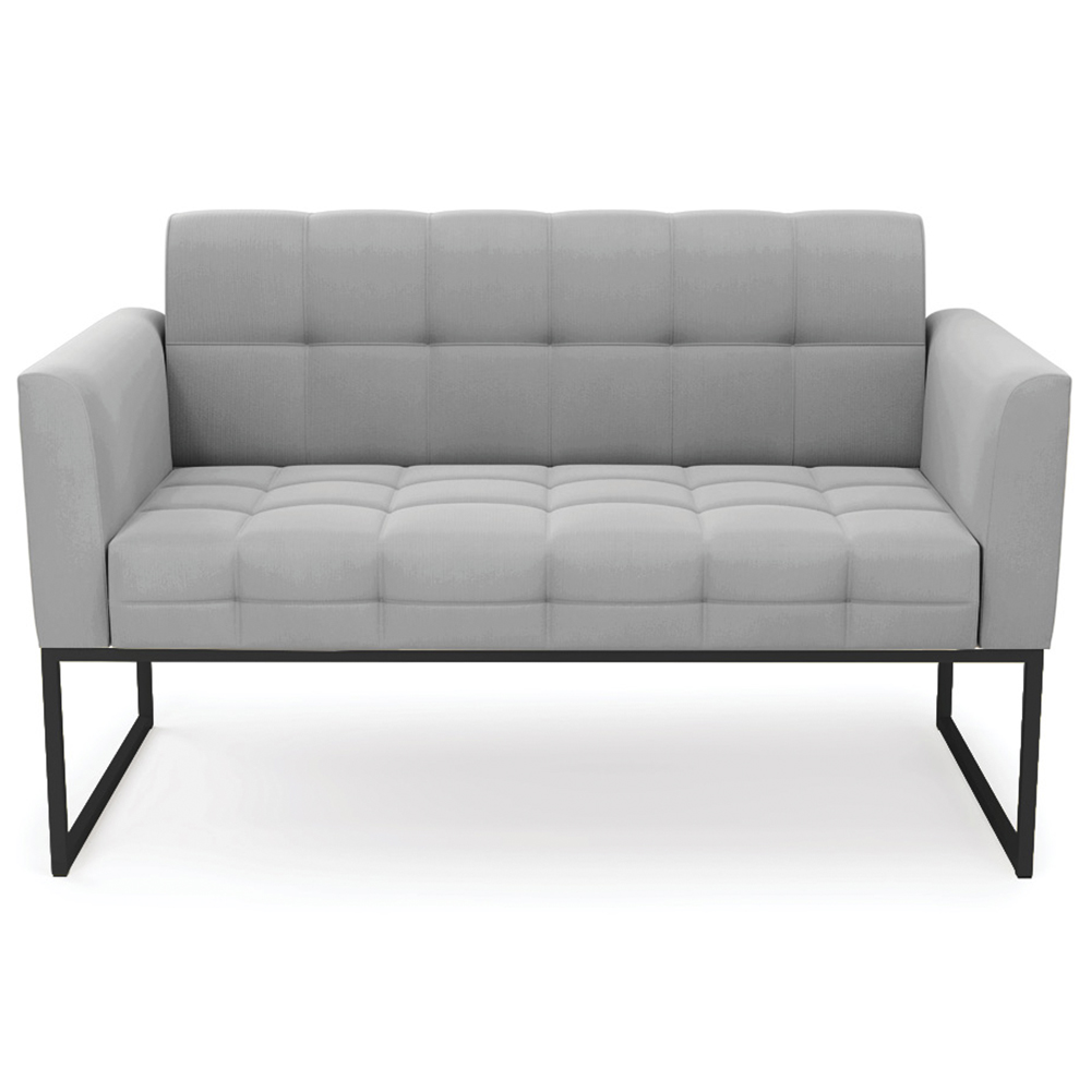 Sofá Namoradeira e 1 Poltrona Base Industrial Preto Ana Suede Cinza - Ibiza