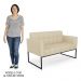 Sofá Namoradeira e 1 Poltrona Base Industrial Preto Ana Veludo Luxo Off White - Ibiza