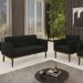 Sofá Namoradeira e 1 Poltrona Base Madeira Castanho Ana Suede Preto - Ibiza