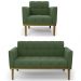 Sofá Namoradeira e 1 Poltrona Base Madeira Castanho Ana Suede Verde - Ibiza