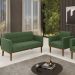 Sofá Namoradeira e 1 Poltrona Base Madeira Castanho Ana Suede Verde - Ibiza