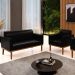 Sofá Namoradeira e 1 Poltrona Base Madeira Castanho Maressa Sintético PU Preto - Ibiza