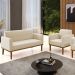 Sofá Namoradeira e 1 Poltrona Base Madeira Castanho Maressa Suede Bege - Ibiza