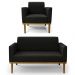 Sofá Namoradeira e 1 Poltrona Base Madeira Castanho Maressa Suede Preto - Ibiza