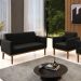 Sofá Namoradeira e 1 Poltrona Base Madeira Castanho Maressa Suede Preto - Ibiza