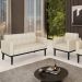 Sofá Namoradeira e 1 Poltrona Base Madeira Preto Ana Veludo Luxo Off White - Ibiza