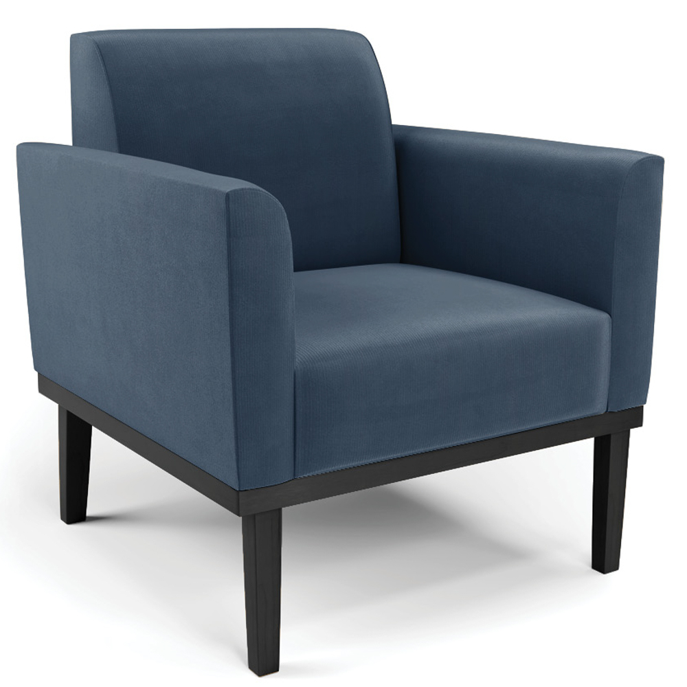 Sofá Namoradeira e 1 Poltrona Base Madeira Preto Maressa Suede Azul Marinho - Ibiza