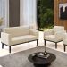 Sofá Namoradeira e 1 Poltrona Base Madeira Preto Maressa Suede Bege - Ibiza