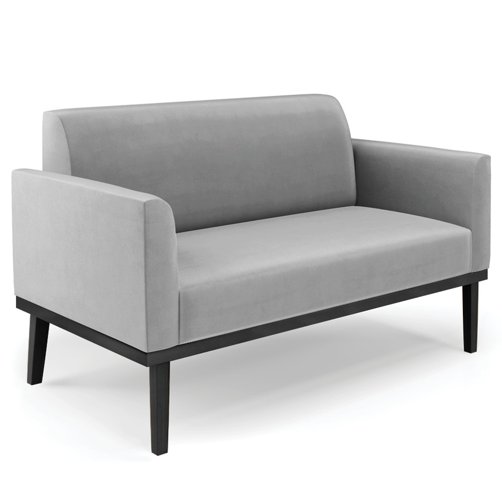Sofá Namoradeira e 1 Poltrona Base Madeira Preto Maressa Suede Cinza - Ibiza