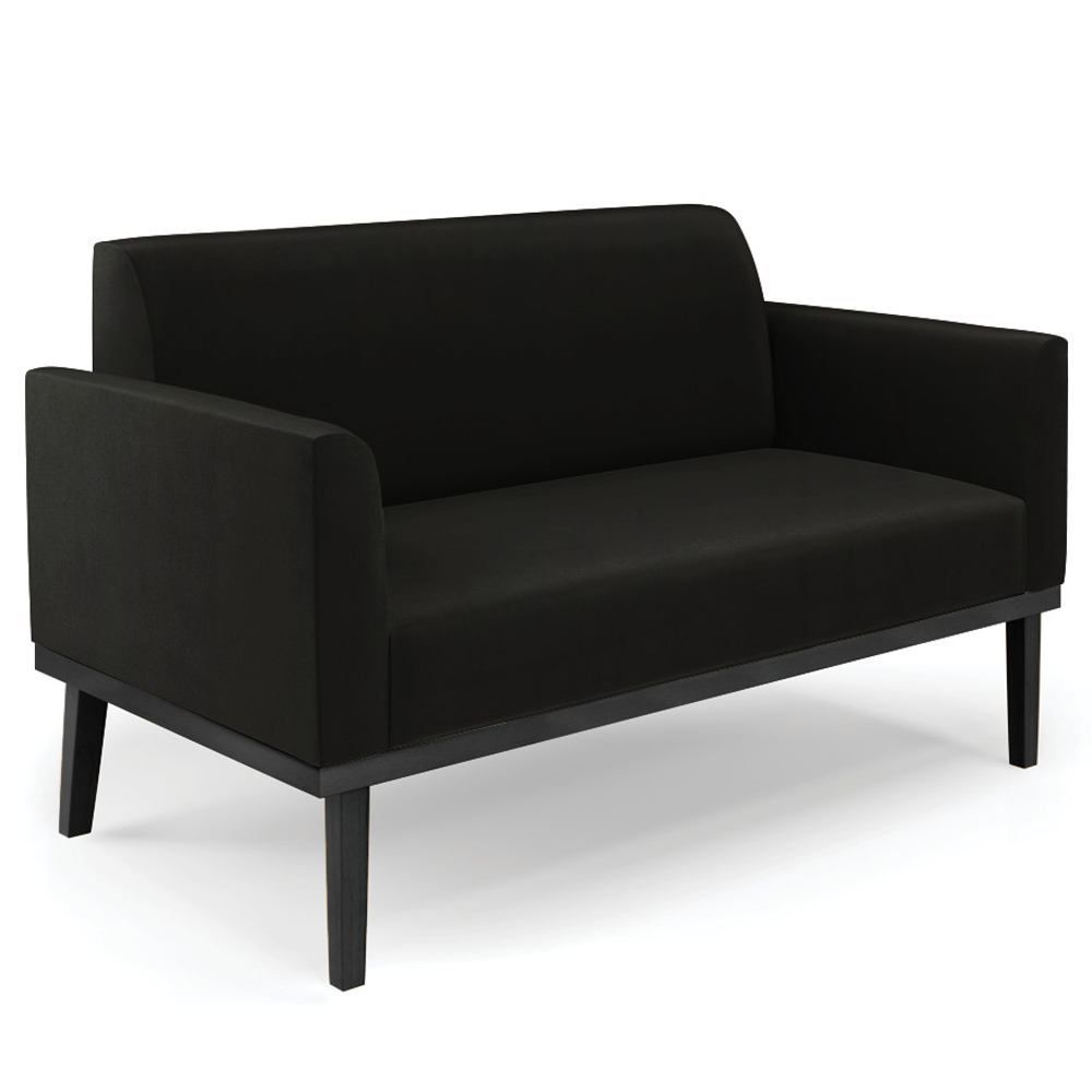 Sofá Namoradeira e 1 Poltrona Base Madeira Preto Maressa Suede Preto - Ibiza