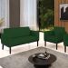 Sofá Namoradeira e 1 Poltrona Base Madeira Preto Maressa Veludo Luxo Verde - Ibiza