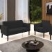 Sofá Namoradeira e 1 Poltrona Base Madeira Preto Maressa Veludo Preto - Ibiza