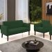 Sofá Namoradeira e 1 Poltrona Base Madeira Preto Maressa Veludo Verde - Ibiza